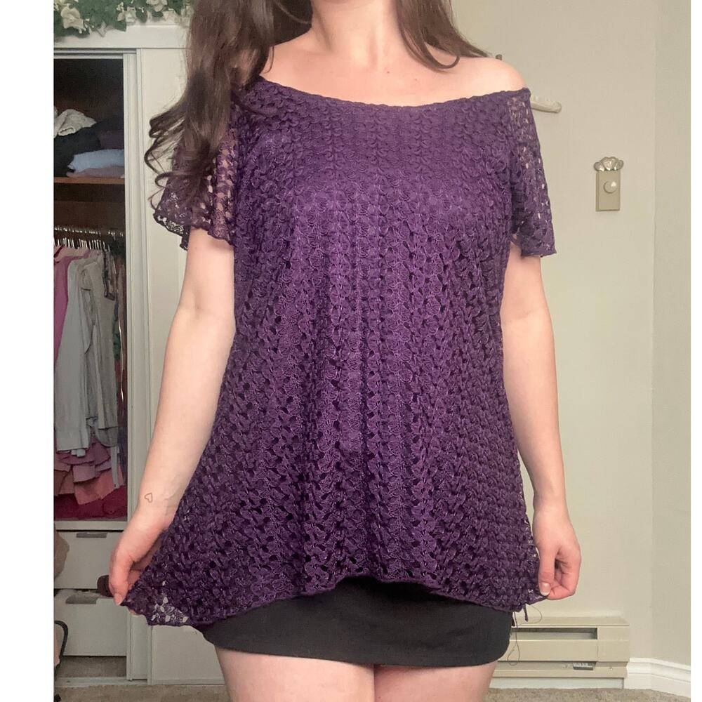 Cute Vintage Purple Lace Blouse Tshirt Womens XL Fairy Grunge Whimsygoth